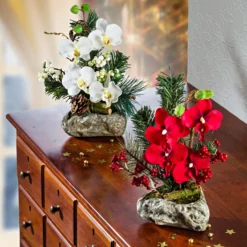 Kunstpflanze Orchideengesteck im Topf, weiß
