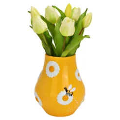 Vase "Blumen & Bienen" aus Steingut Gelb