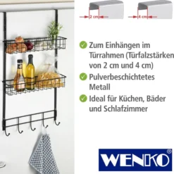 WENKO Türregal Schwarz, Hängeregal für zusätzlichen Stauraum